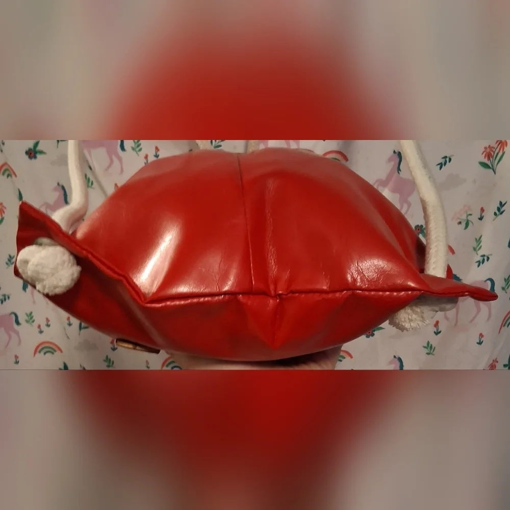 EUC IF Bags Italy Red Smooth Sustainable Vegan Eco-Leather Drawstring Backpack